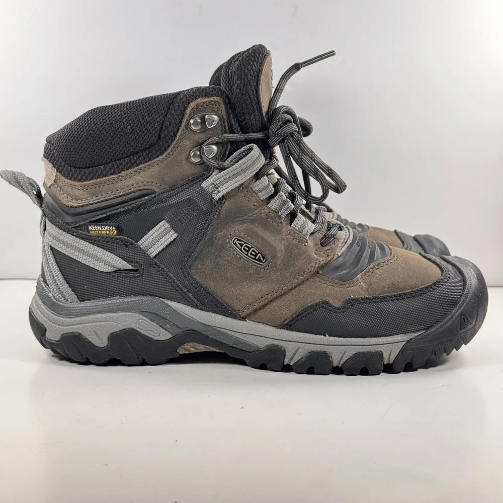 Keen Ridge Flex Mid Waterproof Hiking Boots Brown Black 1024911 Men's size 8